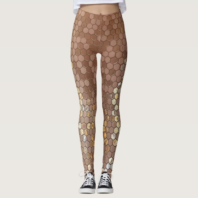 Legging Leggens geométricas Douradas rosa (Frente)