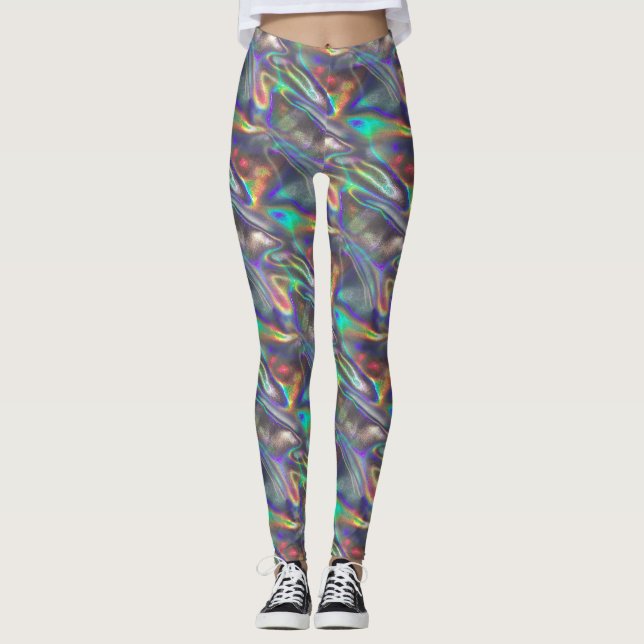 Legging leggens holográficas de prata (Frente)