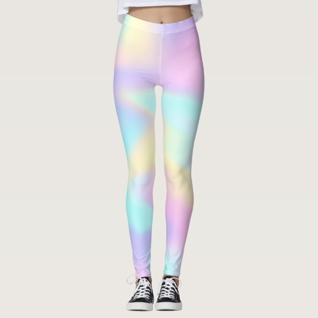 Legging Leggens Holográficas do Arco-Íris Pastel (Frente)