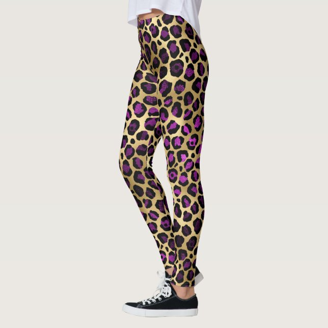 Legging Leggens-Impressão do-Leopardo Douradas e roxas (Esquerda)