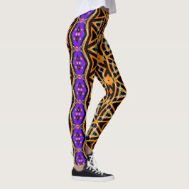 Legging Leggens Laranja Tribais Roxais do Halloween