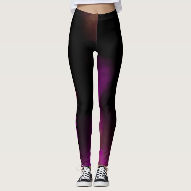 Legging LEGGENS modernas de esporte preto e rosa (Frente)