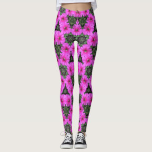 Legging Leggens ~ Petunias cor-de-rosa com cor verde ~ Ori