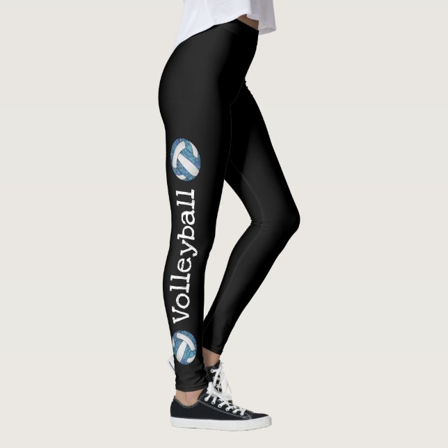 Legging leggens pretas de voleibol azul de texto vertical (Direita)