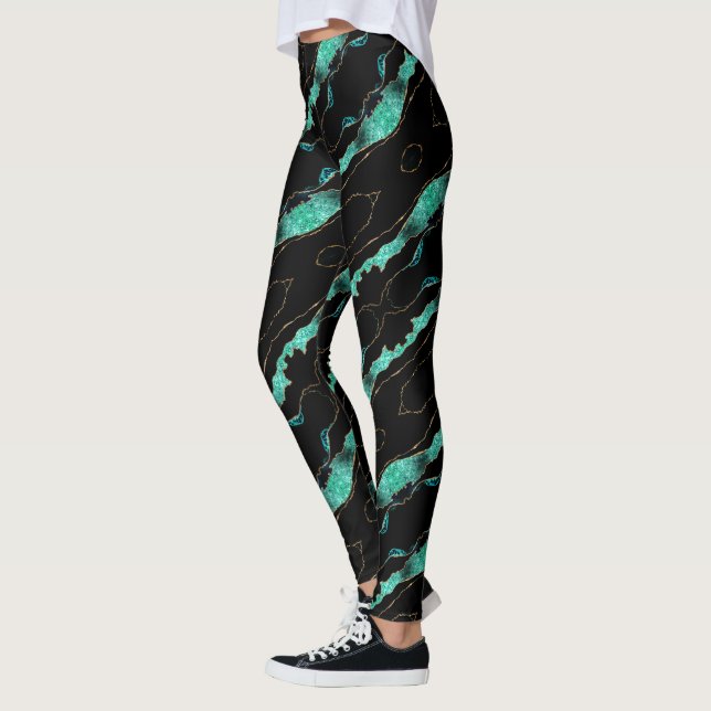 Legging Leggens Pretas Douradas Teais (Esquerda)