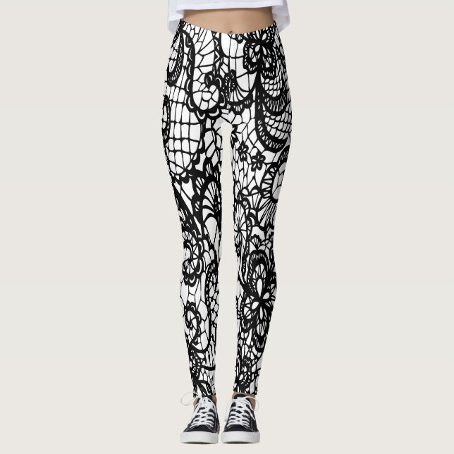 Legging Leggens pretas e brancas de rendas, SAIAM (Frente)