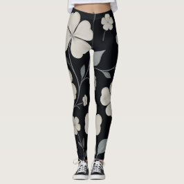 Legging Leggens Pretas Florais Elegantes