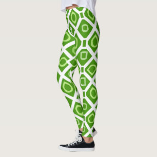 Legging Leggens quadradas verdes verdes, verdes, em círcul