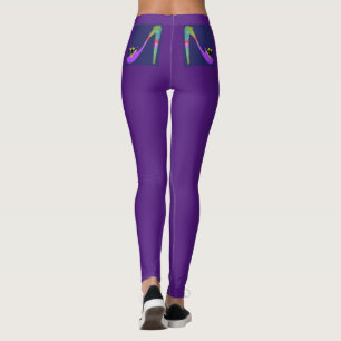 Legging Leggens roxas do logotipo de alto calcanhar