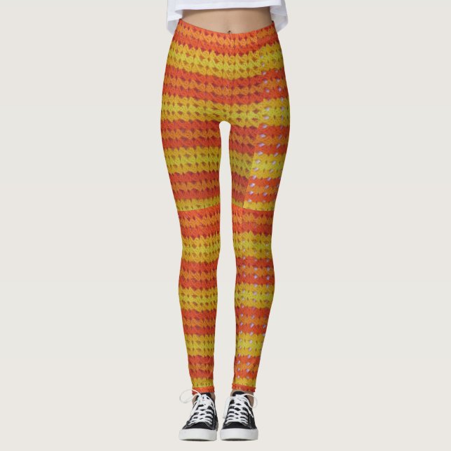 Legging Leggens - Stripes de crochê em laranja e amarelo (Frente)