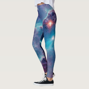 Legging Leggens Universas da Nebulosa Cósmica Azul