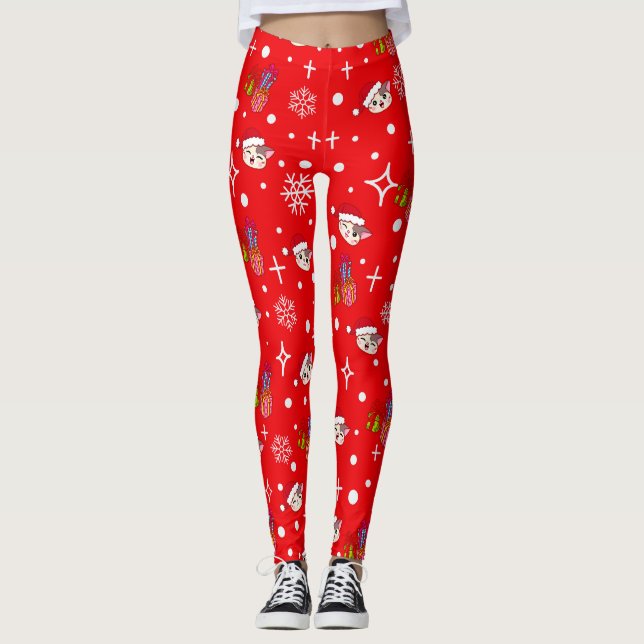 Legging Leggens vermelhos Gatinhos de Natal bonitos (Frente)