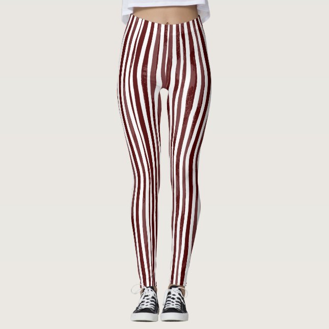 Legging Leggens verticais listradas em marrom e branco (Frente)