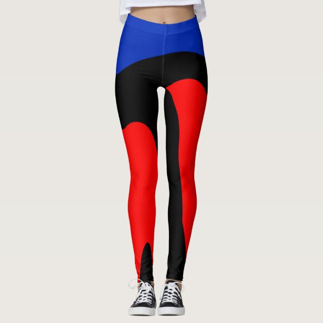 Legging Leggin de Arte Digital Azul, Vermelho e Preto (Frente)