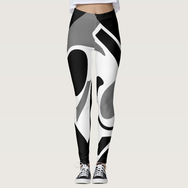 Legging Leggin de cinzas, White e Black Digital Art (Frente)