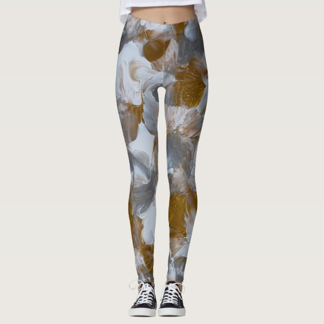 Legging Leggings-Arte feita à mão-prata e ouro  (Frente)