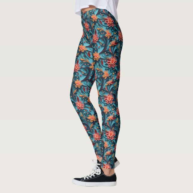 Legging Leggings-padrão de papel floral sem costura (Esquerda)