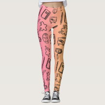 Leggins de Abstrato de Têxtil Cor-de-Rosa