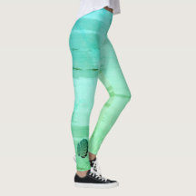 Leggins de Folha Tropical de Aquarela Verde