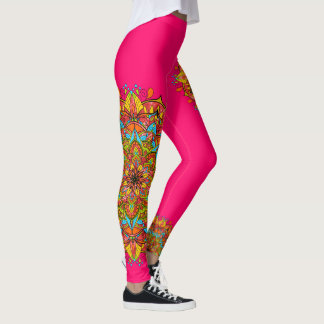 Legging Leggins de Mandala Coloridos Cor-de-Rosa
