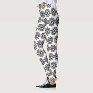 Legging Leggins de Mandala Pretos e Brancos