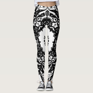 Legging Leggins de ornamentação em preto e branco