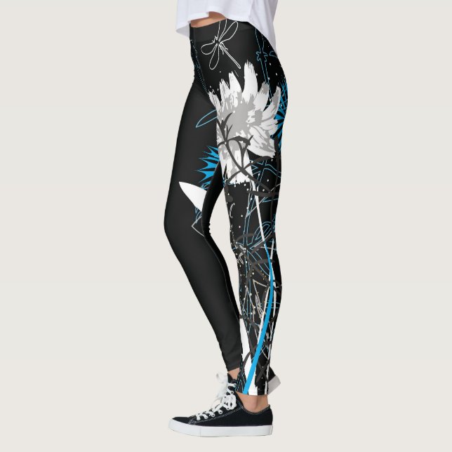 Legging Leggins florais brancos e azuis (Esquerda)