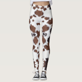 Legging leguminosas brancas castanhas de pele de vaca