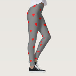 Legging Leguminosas cinza com Na moda de Corações Vermelho