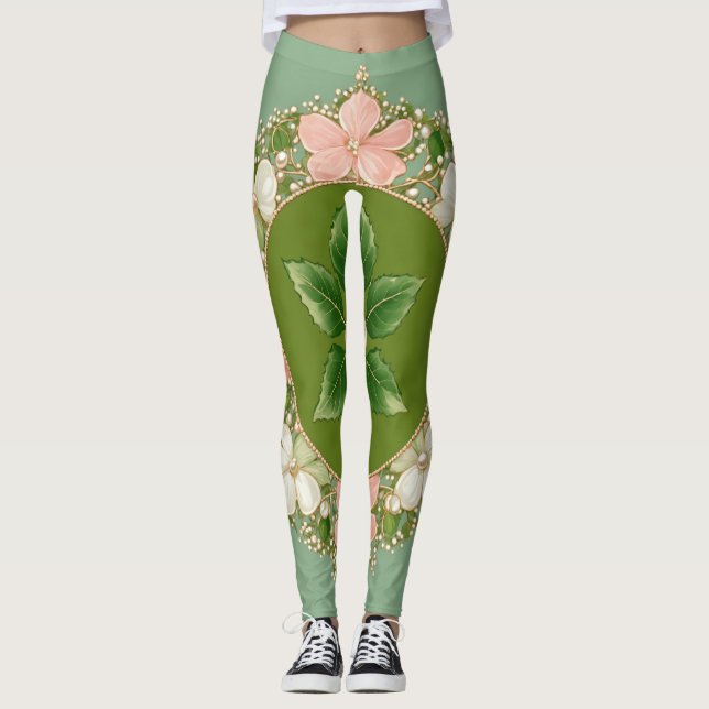 Legging leguminosas para mulheres com floral pastal (Frente)