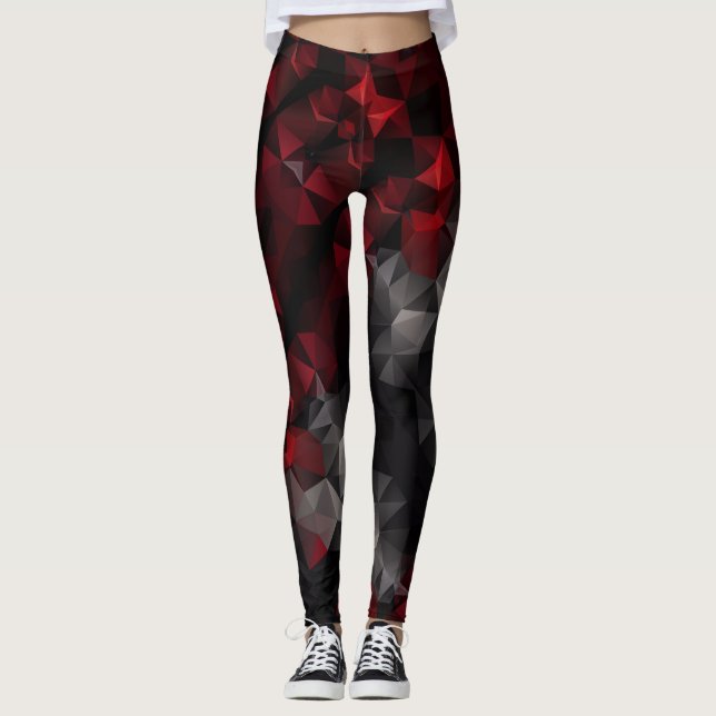 Legging Leguminosas poligonais, pretas e vermelhas (Frente)