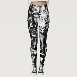 Legging Leguminosas Pretas E Brancas com Arte De Grafite I