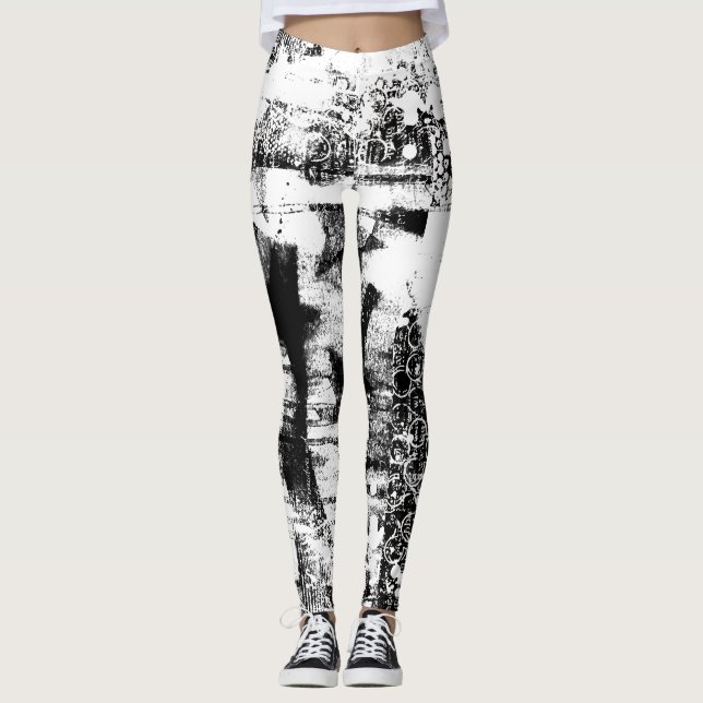 Legging Leguminosas Pretas E Brancas com Arte De Grafite I (Frente)