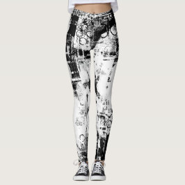 Legging Leguminosas Pretas E Brancas com Arte De Grafite I
