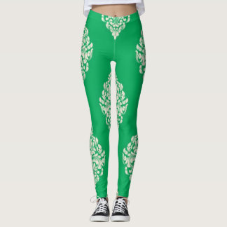 Legging Leguminosas verdes e brancas, listradas, brancas e
