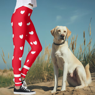 Legging Leguminosas vermelhas com corações e tiras brancas