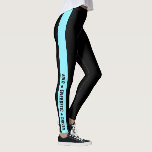Legging Lema de academia personalizado com faixa azul-elét