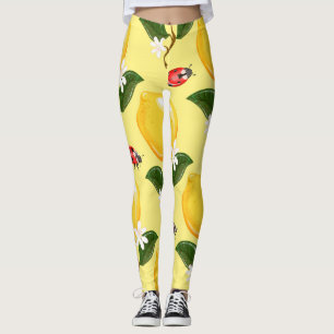 Legging Lemon Ladybug: Padrão Amarelo Tropical.