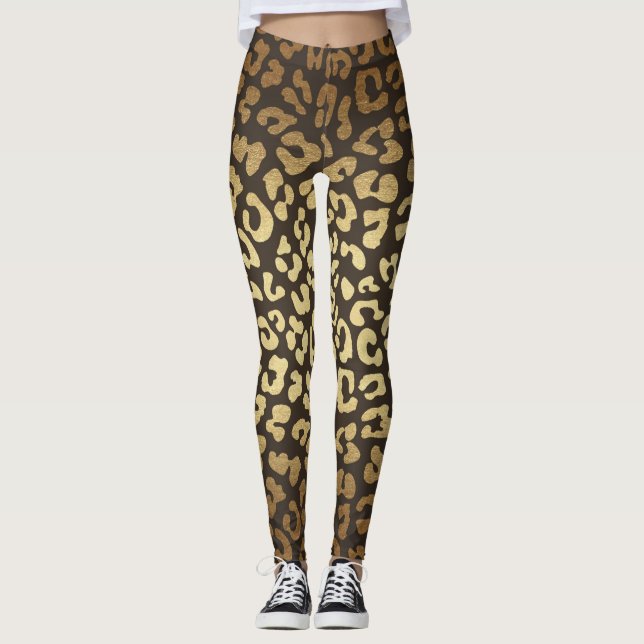 Legging Leopard Cheetah Impressão Peles de animais Dourado (Frente)