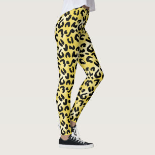 Legging Leopardo Amarelo Manchas Impressas Cheetah Pernas 