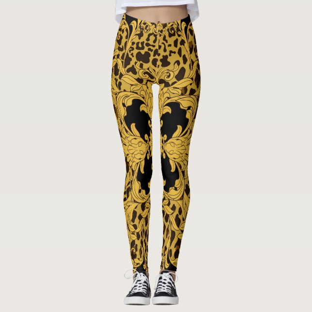 Legging Leopardo Barroco, Impressão Animal Ornamentado (Frente)