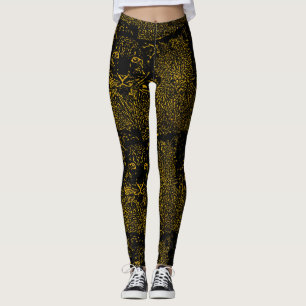 Legging Leopardo de neve Dourado em caneleiras pretas