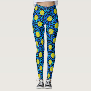 Legging Leopardo Impressão Diversão Azul Pickball Amarel