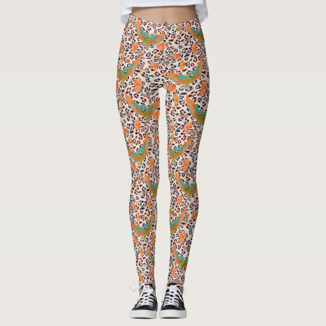 Legging Leopardo modesto, pássaros do Paraíso (Frente)