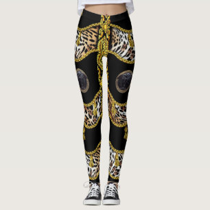 Legging Leopardo-negro Medusa e negro-de-assel Dourado
