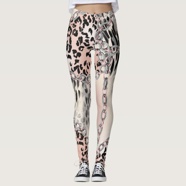 Legging Leopardo Têxtil: Padrão de Cadeia Floral. (Frente)