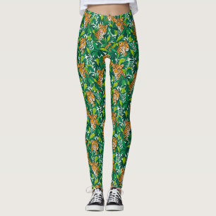Legging Leopardos Entre Vegetação Tropical Luxuriante