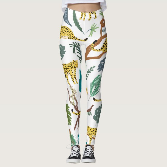 Legging Leopardos na selva, traçados à mão. (Frente)
