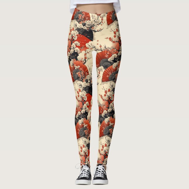 Legging Leque de Flor de Cerejeira Japonesa Padrão (5) (Frente)
