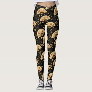 Legging Leque de Ouro Japonês Padrão Sakura
